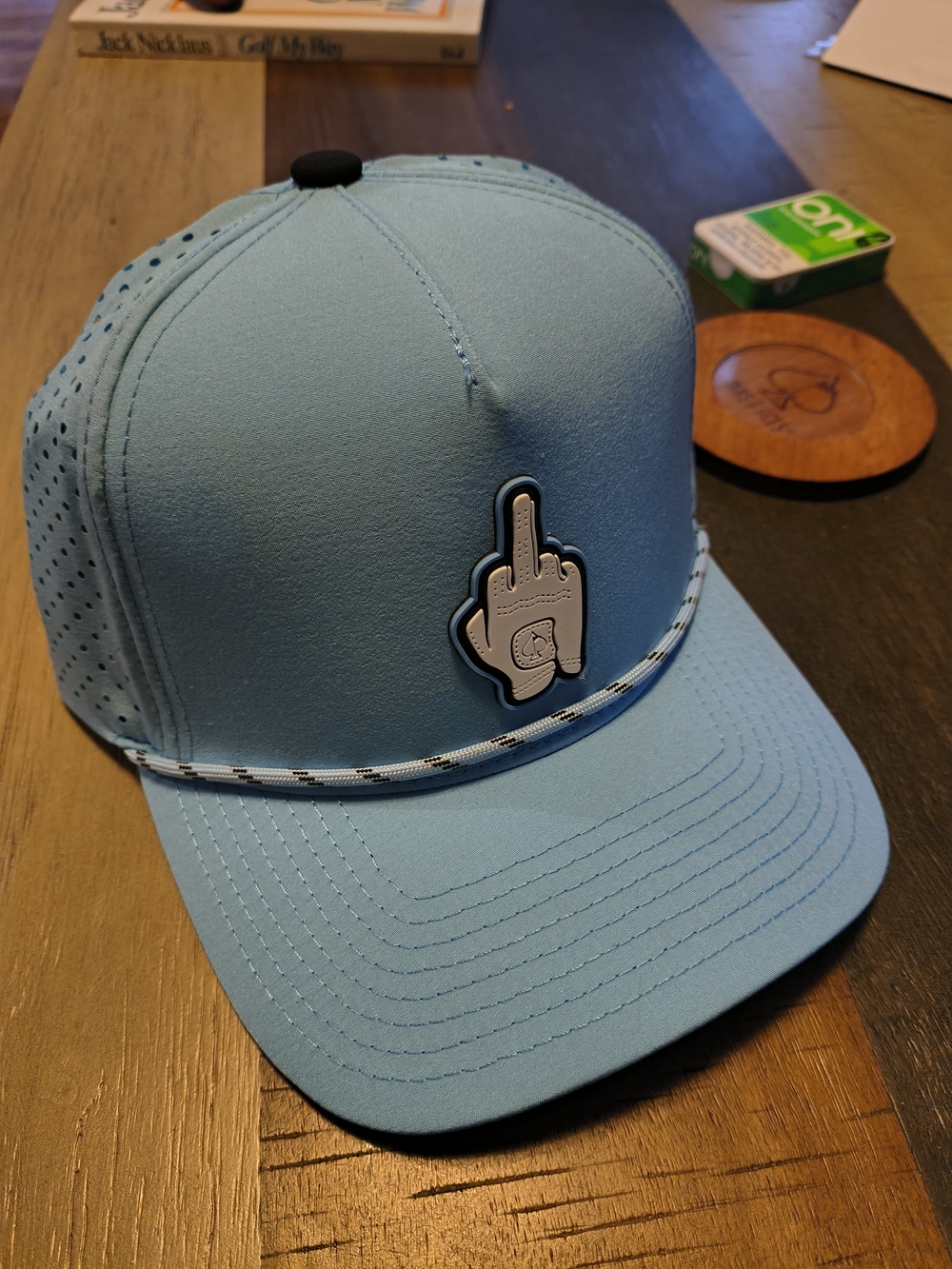 Pins & Aces Men's Light Blue Performance Trucker Cap with Statement Patch